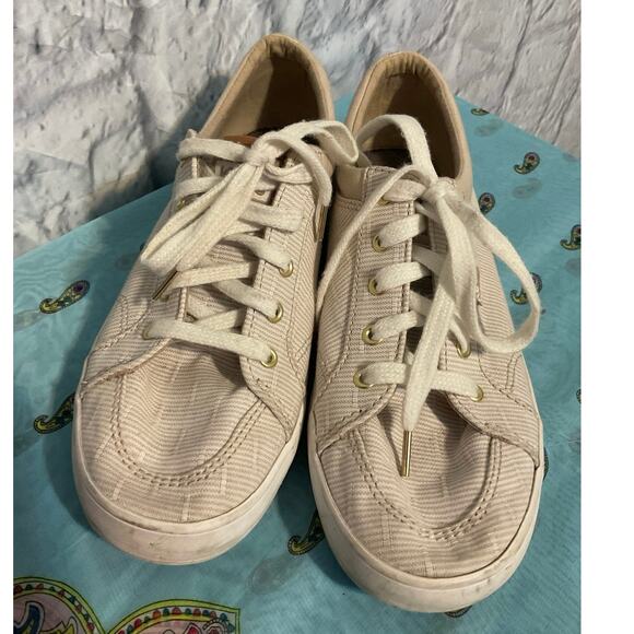 KEDS Size 6 Sneakers Tan White Pinstriped Excellent - Picture 14 of 15